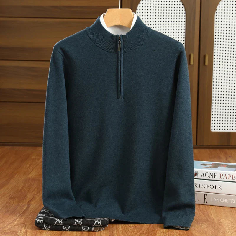 Herre Halv-Zip Mock Neck Pullover – Skræddersyet Pasform
