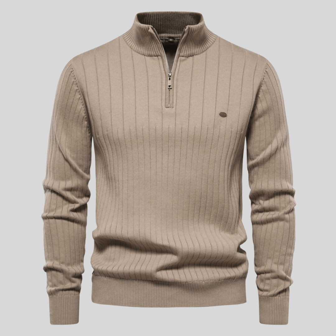 Herre Halv Zip Sweater – Ribbet, Mock Neck Stil