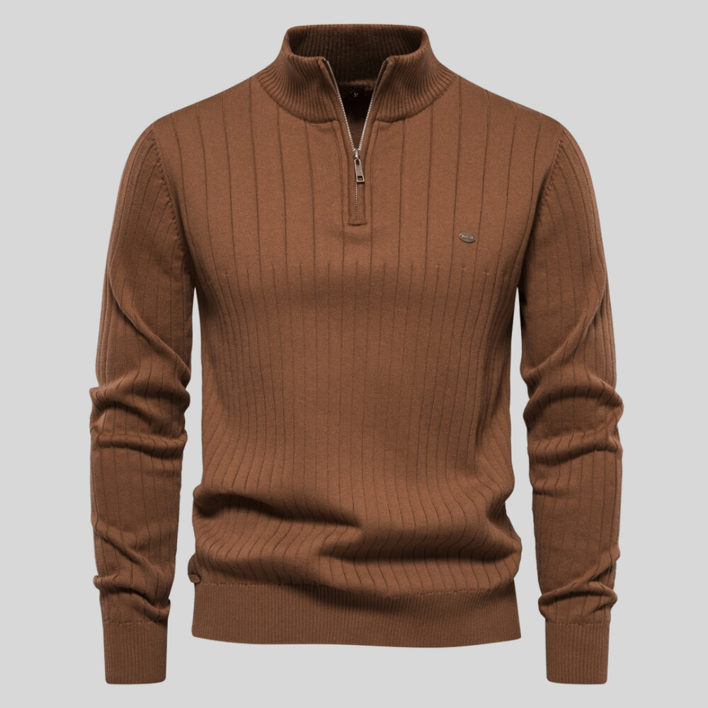 Herre Halv Zip Sweater – Ribbet, Mock Neck Stil