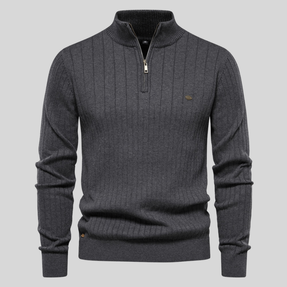 Herre Halv Zip Sweater – Ribbet, Mock Neck Stil
