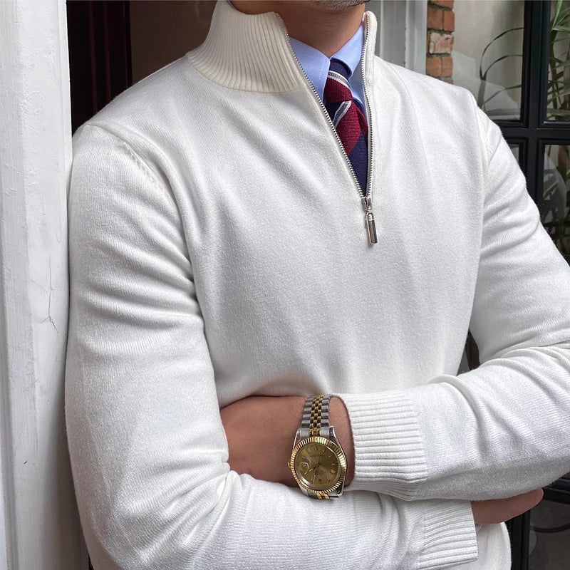 Herre Halv Zip Sweater – Smart Casual Efterår Vinter Strik