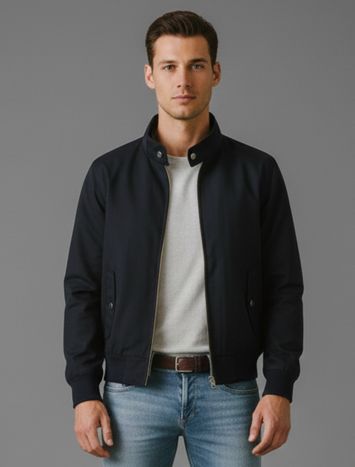 Herre Harrington Jakke – Zip-Front Bomber Stil med Ståkrave