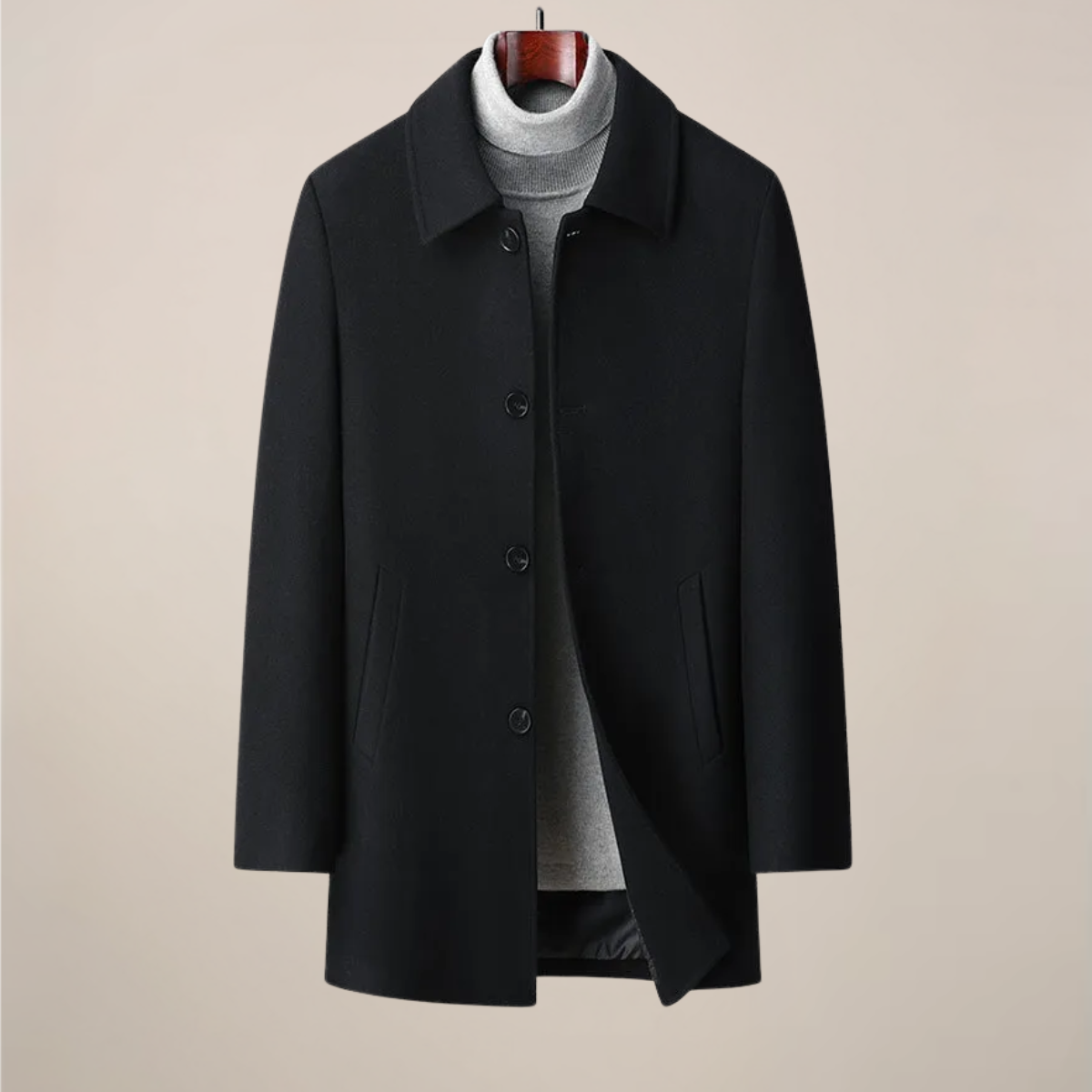 Herre Herringbone Bilfrakke – Spids Krave, Knap Front