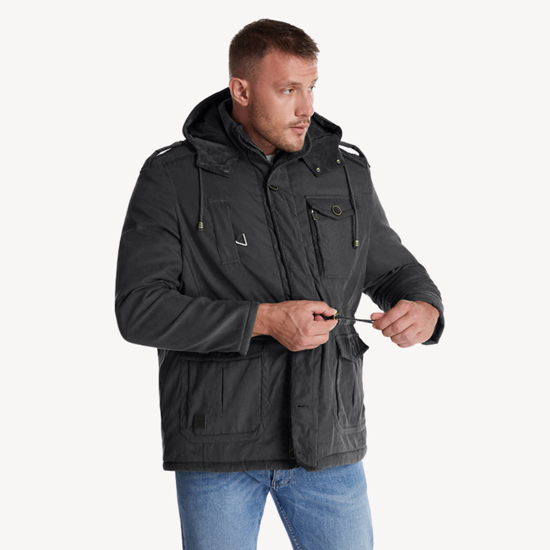 Herre Hooded Utility Jacket – Zip-Through Parka med Fôret Inderside & Flere Lommer