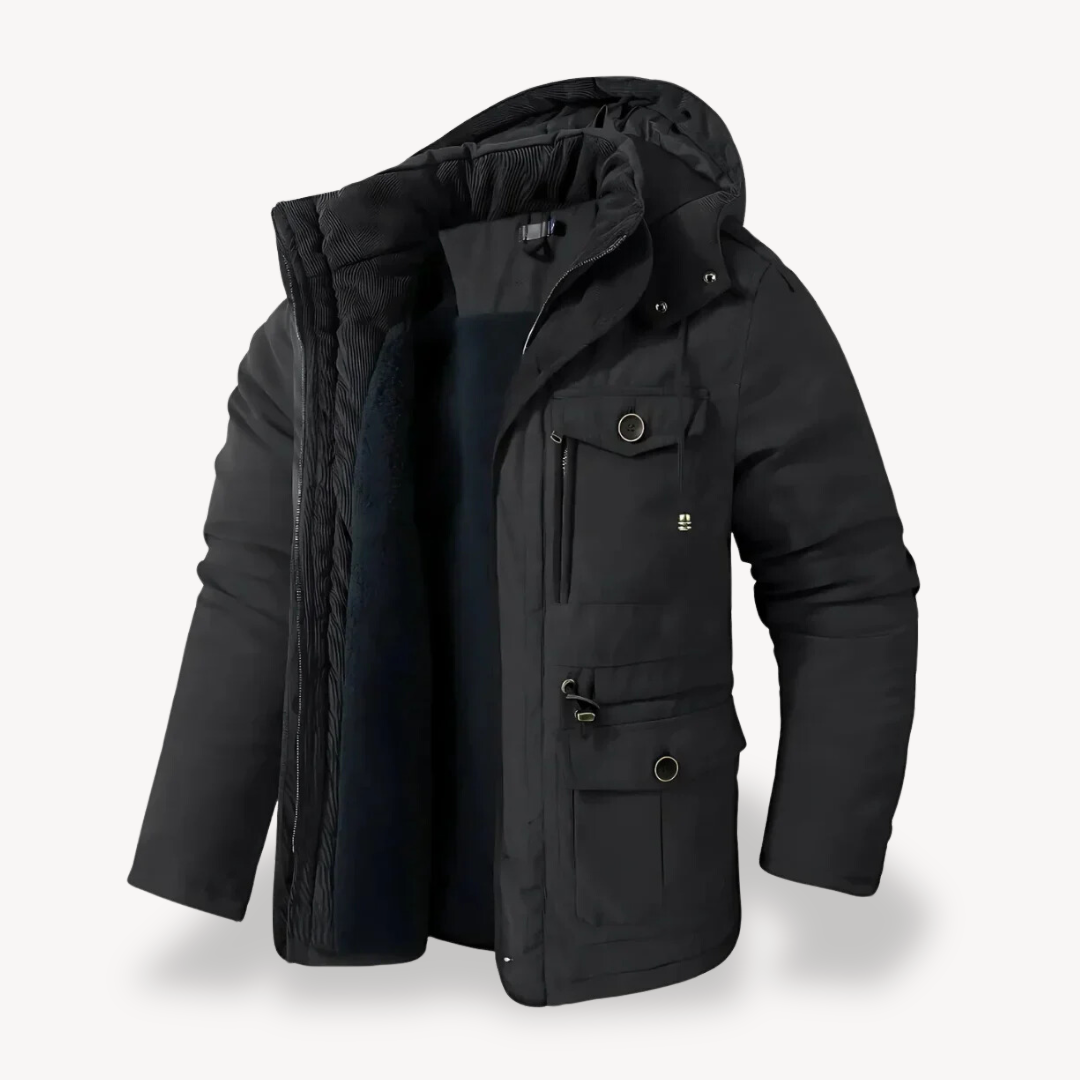 Herre Hooded Utility Jacket – Zip-Through Parka med Fôret Inderside & Flere Lommer