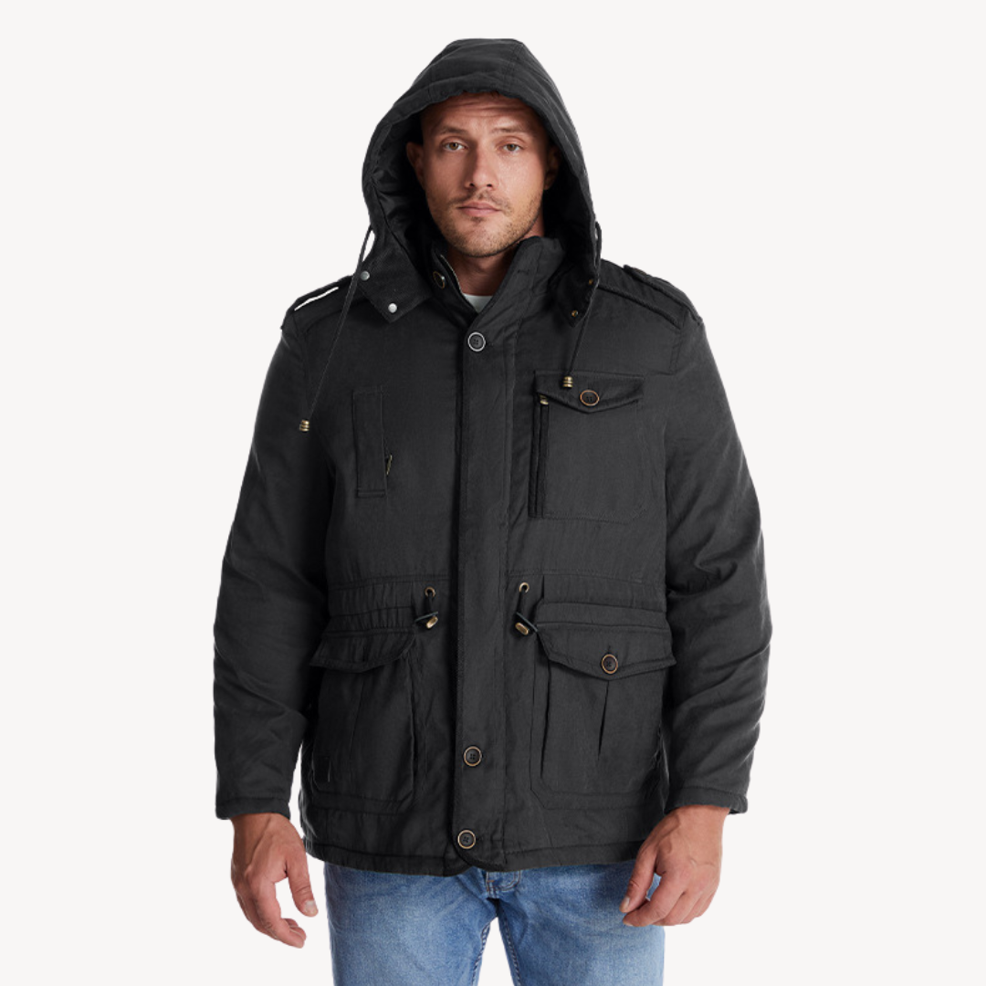 Herre Hooded Utility Jacket – Zip-Through Parka med Fôret Inderside & Flere Lommer