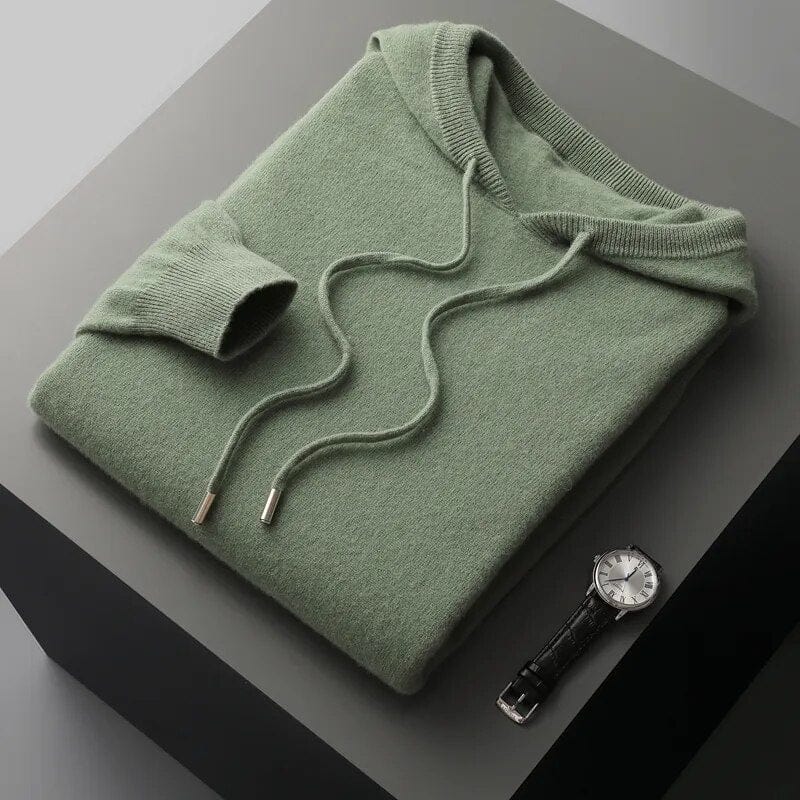 Herre Hoodie Sweater – Minimalistisk Strik, Snoretræk Hætte