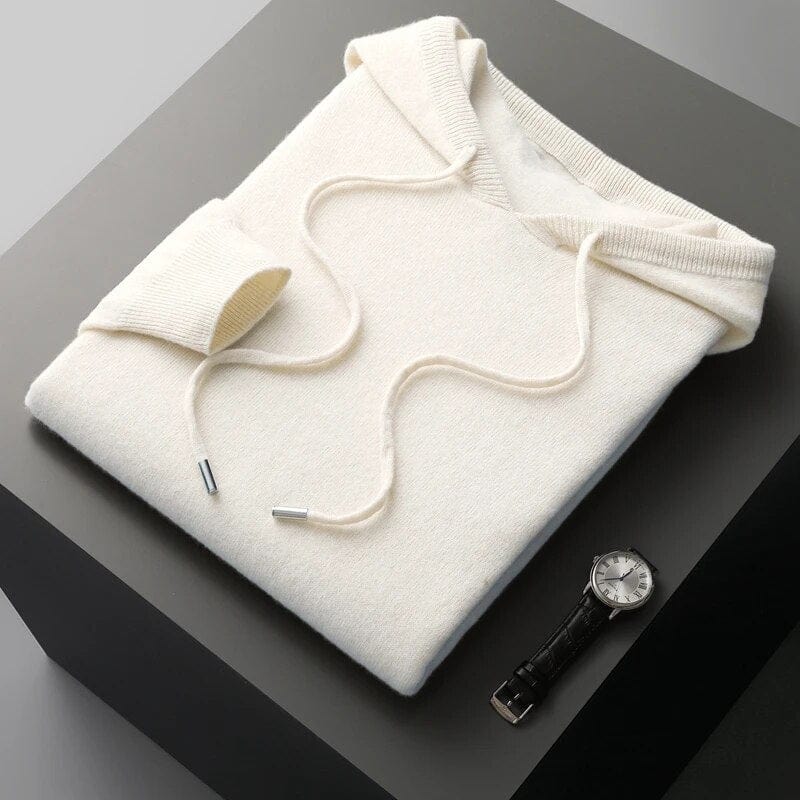 Herre Hoodie Sweater – Minimalistisk Strik, Snoretræk Hætte