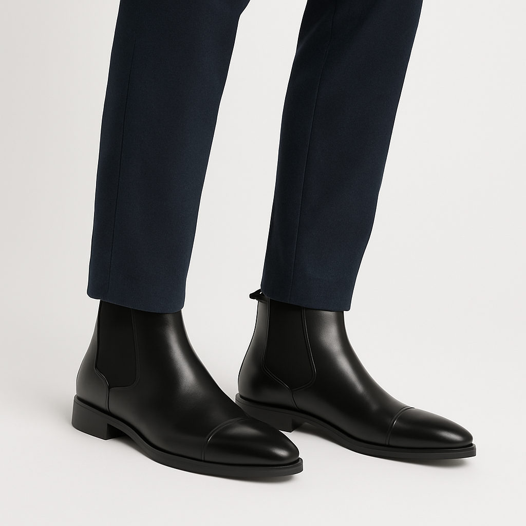 Herre Faux Læder Chelsea Støvler – Cap Toe, Elastisk Gusset