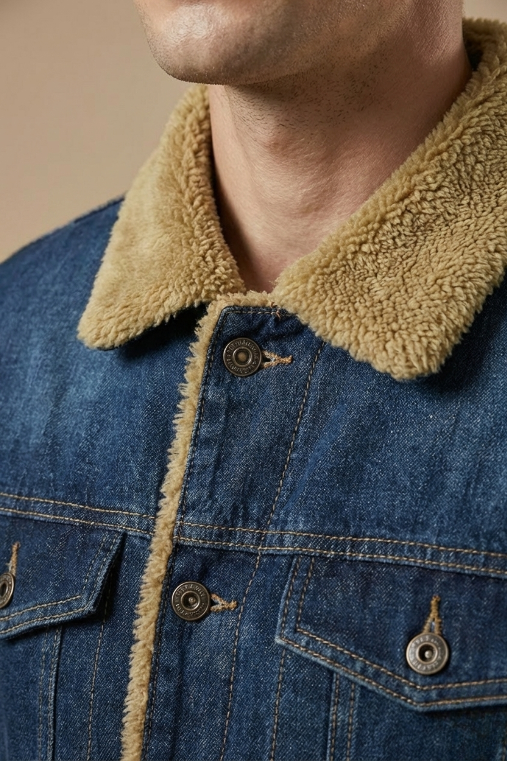 Mænds Fôret Denimjakke – Klassisk Knap-Front Vinterlag