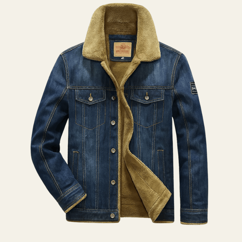 Mænds Fôret Denimjakke – Klassisk Knap-Front Vinterlag