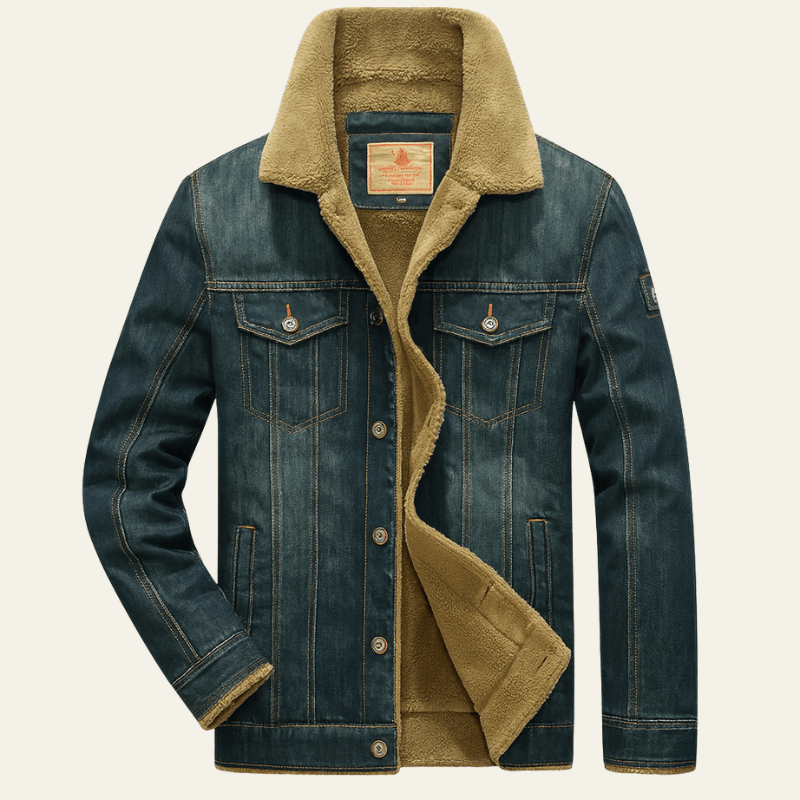 Mænds Fôret Denimjakke – Klassisk Knap-Front Vinterlag