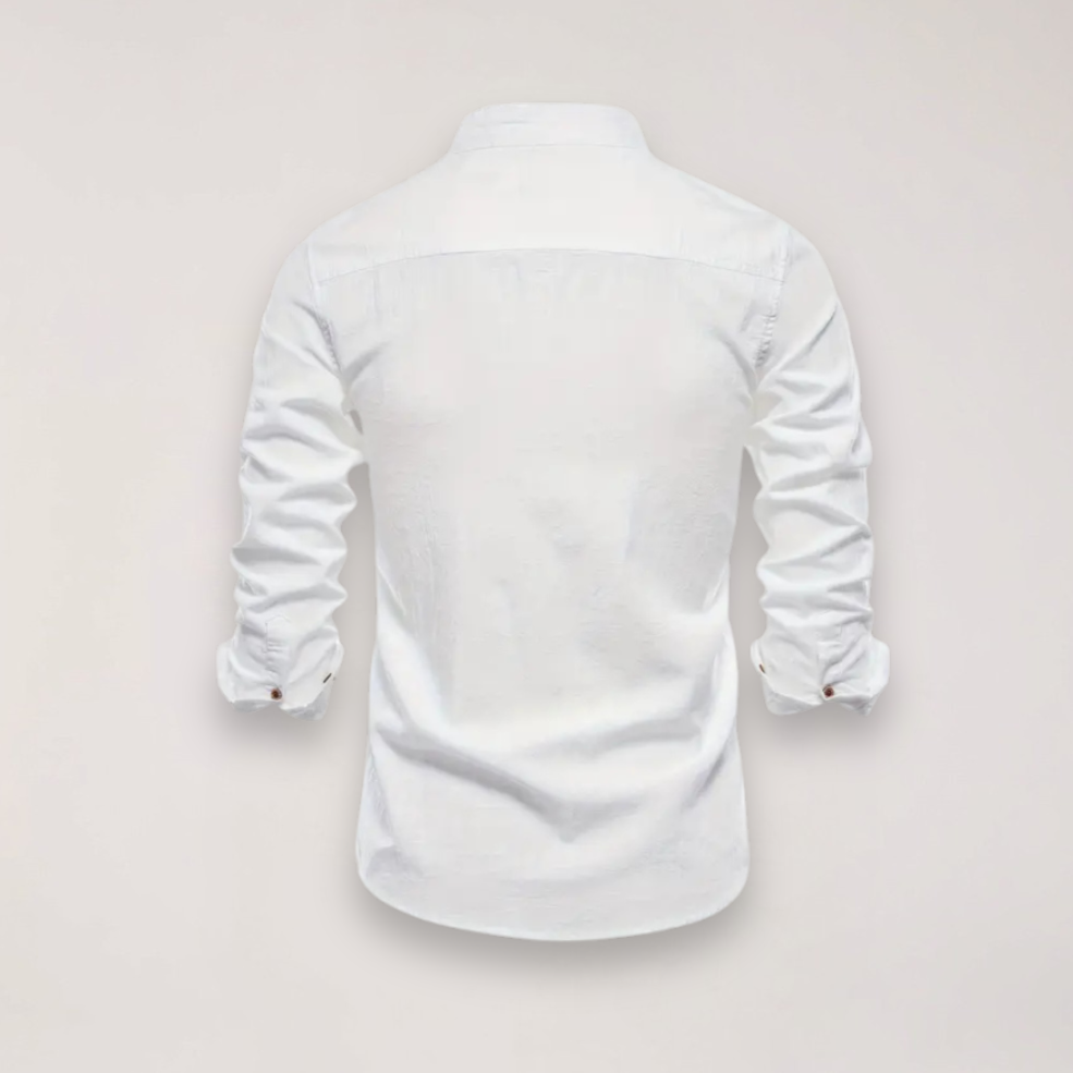 Herreskjorte med Lange Ærmer og Ståkrave – Broderet Ensfarvet Design til Smart Casual Styling