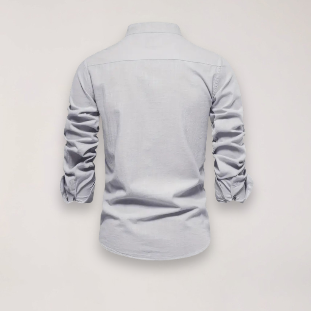 Herreskjorte med Lange Ærmer og Ståkrave – Broderet Ensfarvet Design til Smart Casual Styling