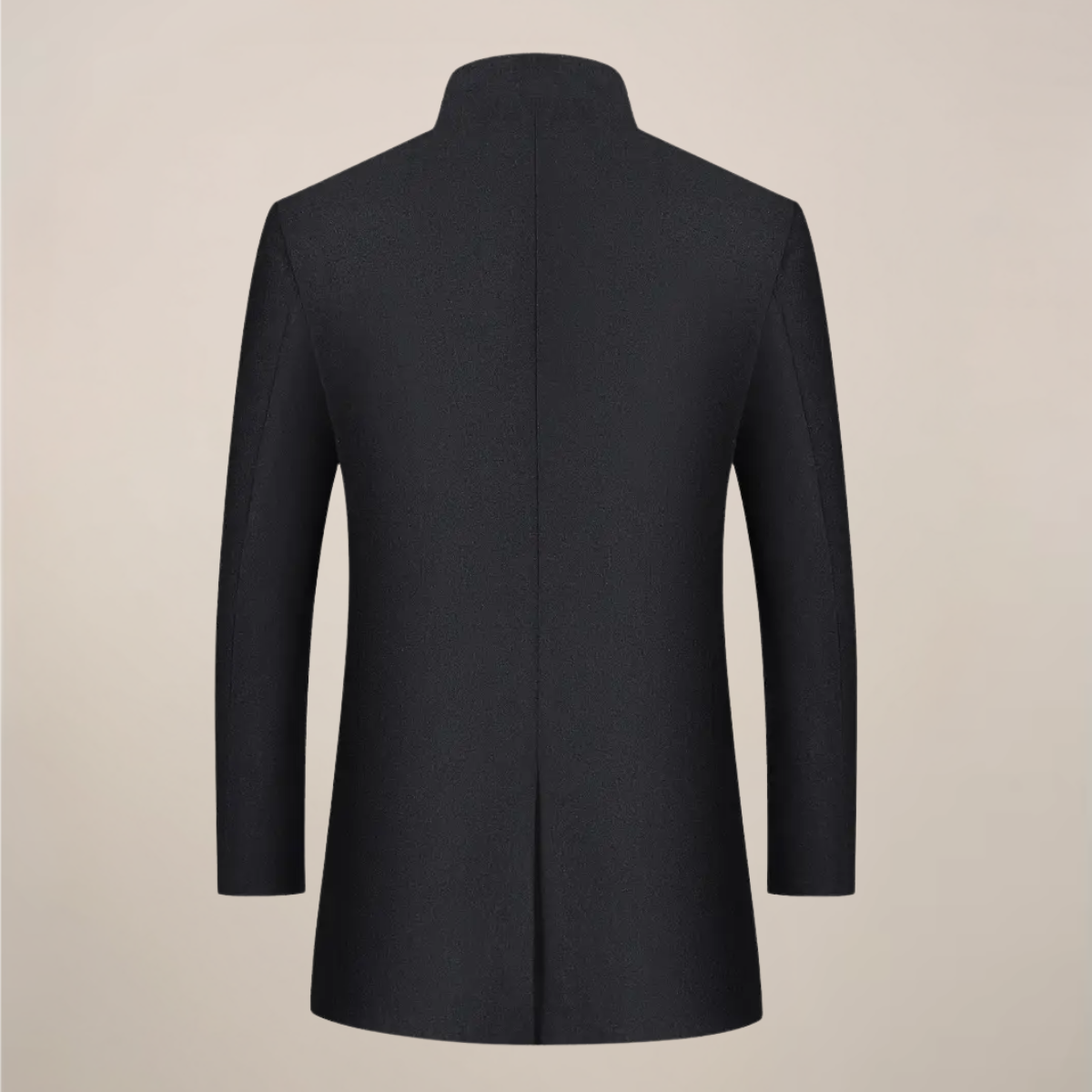 Herre Lang Vinterfrakke – Slim Fit Knap-Jakke med Ståkrave