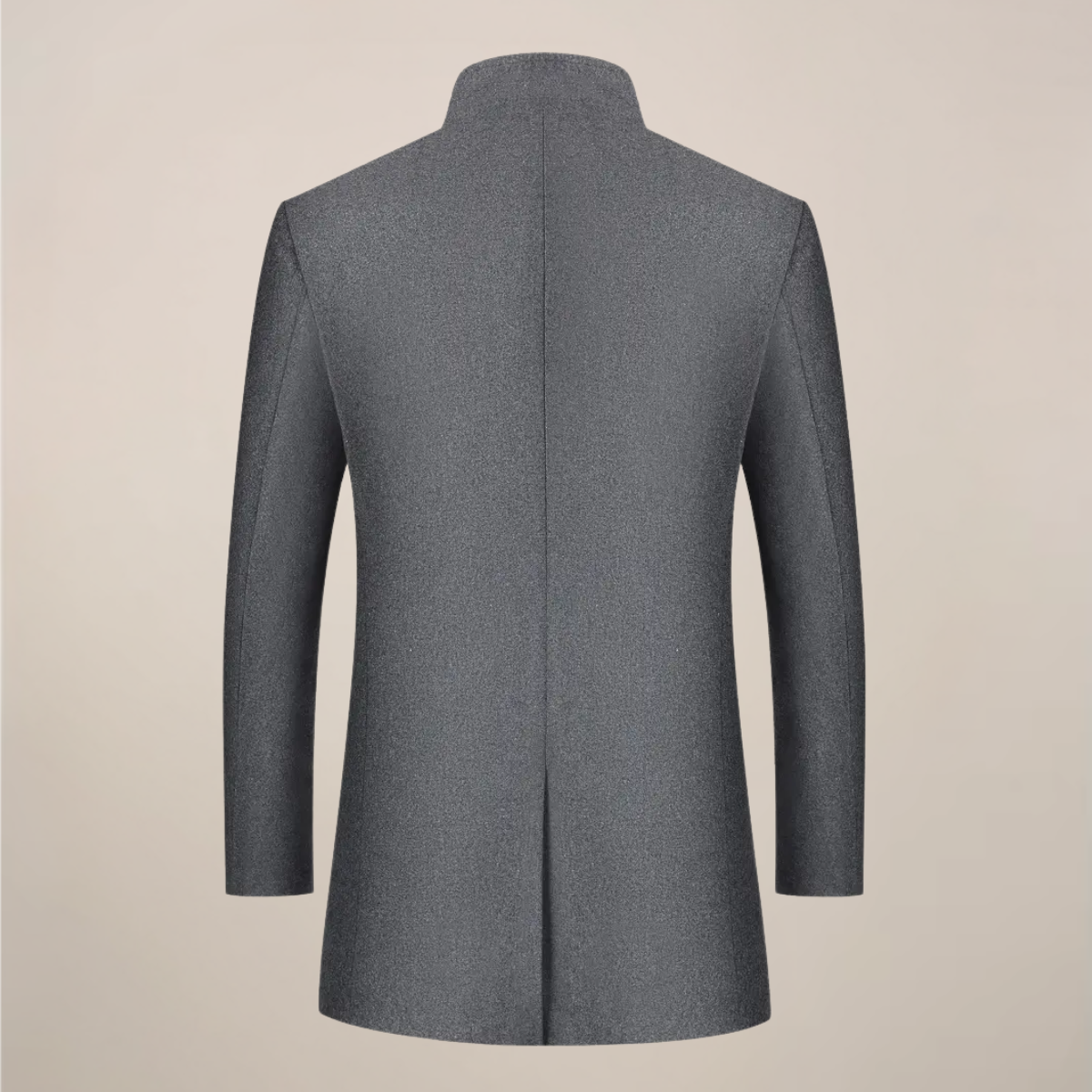 Herre Lang Vinterfrakke – Slim Fit Knap-Jakke med Ståkrave