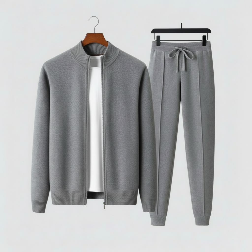 Herre Lounge Sæt – Zip-Up Sweater og Snøre Bukser til Ubesværet Komfort