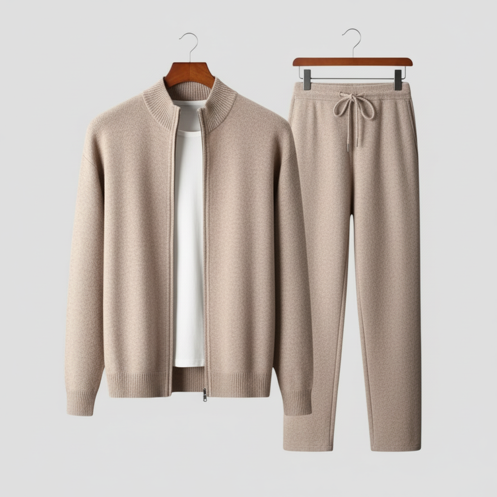 Herre Lounge Sæt – Zip-Up Sweater og Snøre Bukser til Ubesværet Komfort