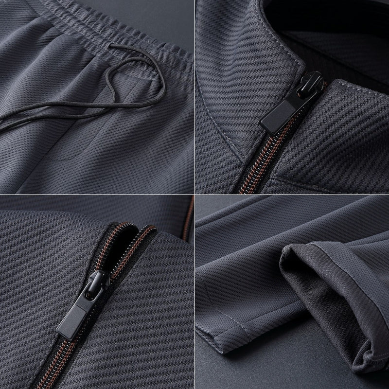 Herre Tracksuit Sæt – Lynlås Jakke og Taperede Joggers til Smart Casual Brug