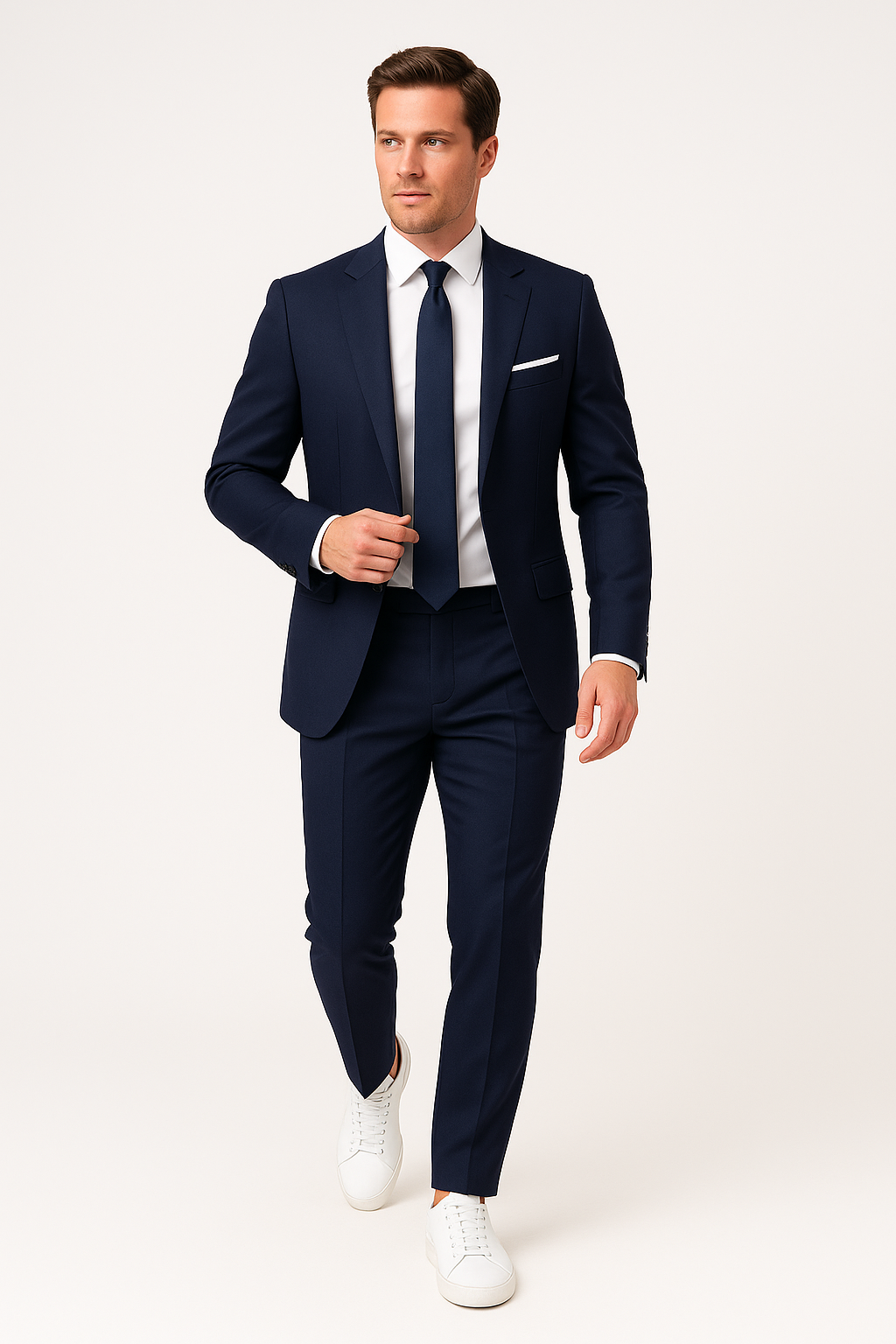 Herreslim-fit navyblå jakkesæt – Skræddersyet to-delt blazer og bukser