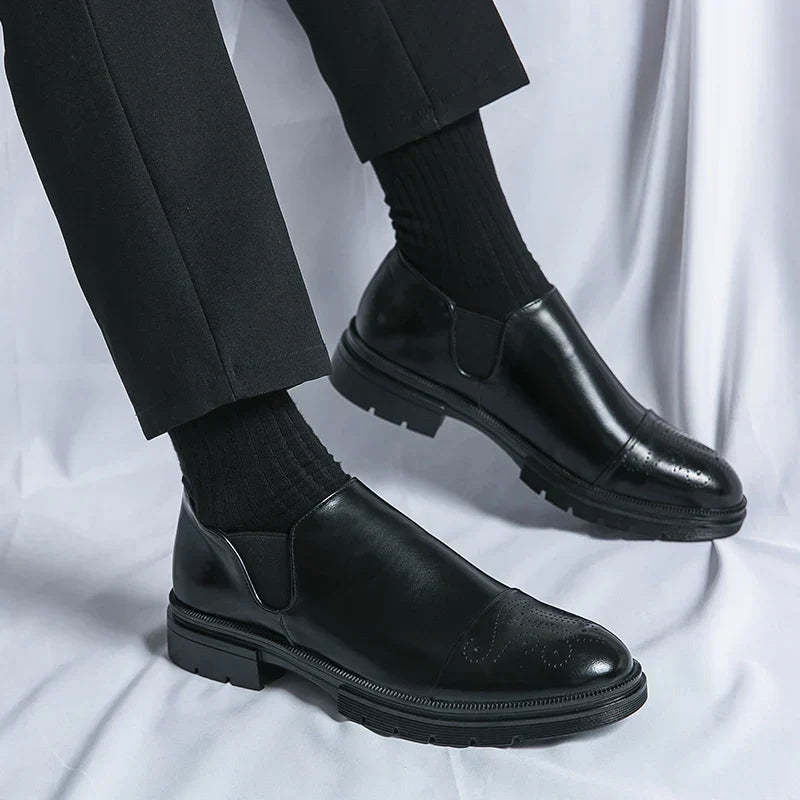 Herre Slip-On Lædersko – Smart Casual Komfort med Elastiske Paneler