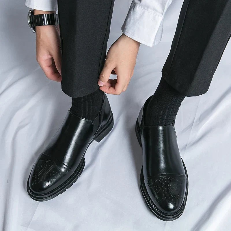 Herre Slip-On Lædersko – Smart Casual Komfort med Elastiske Paneler