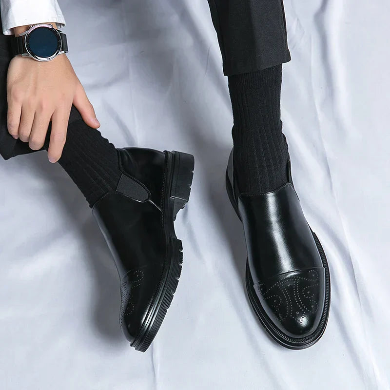 Herre Slip-On Lædersko – Smart Casual Komfort med Elastiske Paneler
