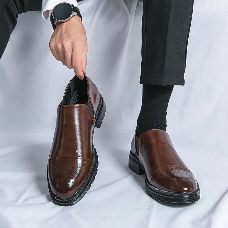 Herre Slip-On Lædersko – Smart Casual Komfort med Elastiske Paneler