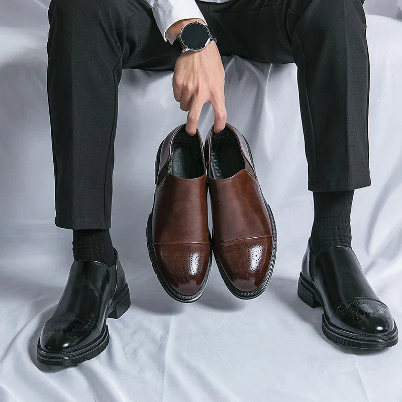 Herre Slip-On Lædersko – Smart Casual Komfort med Elastiske Paneler