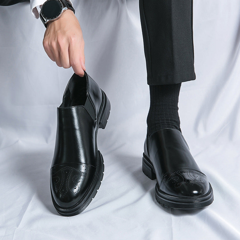 Herre Slip-On Lædersko – Smart Casual Komfort med Elastiske Paneler