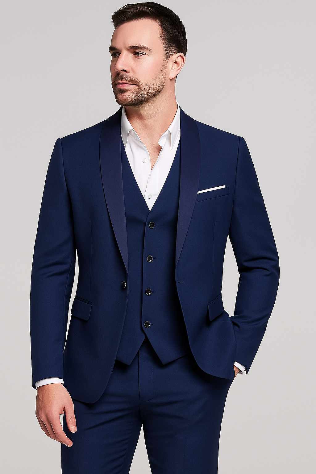 Herres Tre-delt Slim Fit Jakkesæt – Skulderlapel – Skræddersyet Elegance