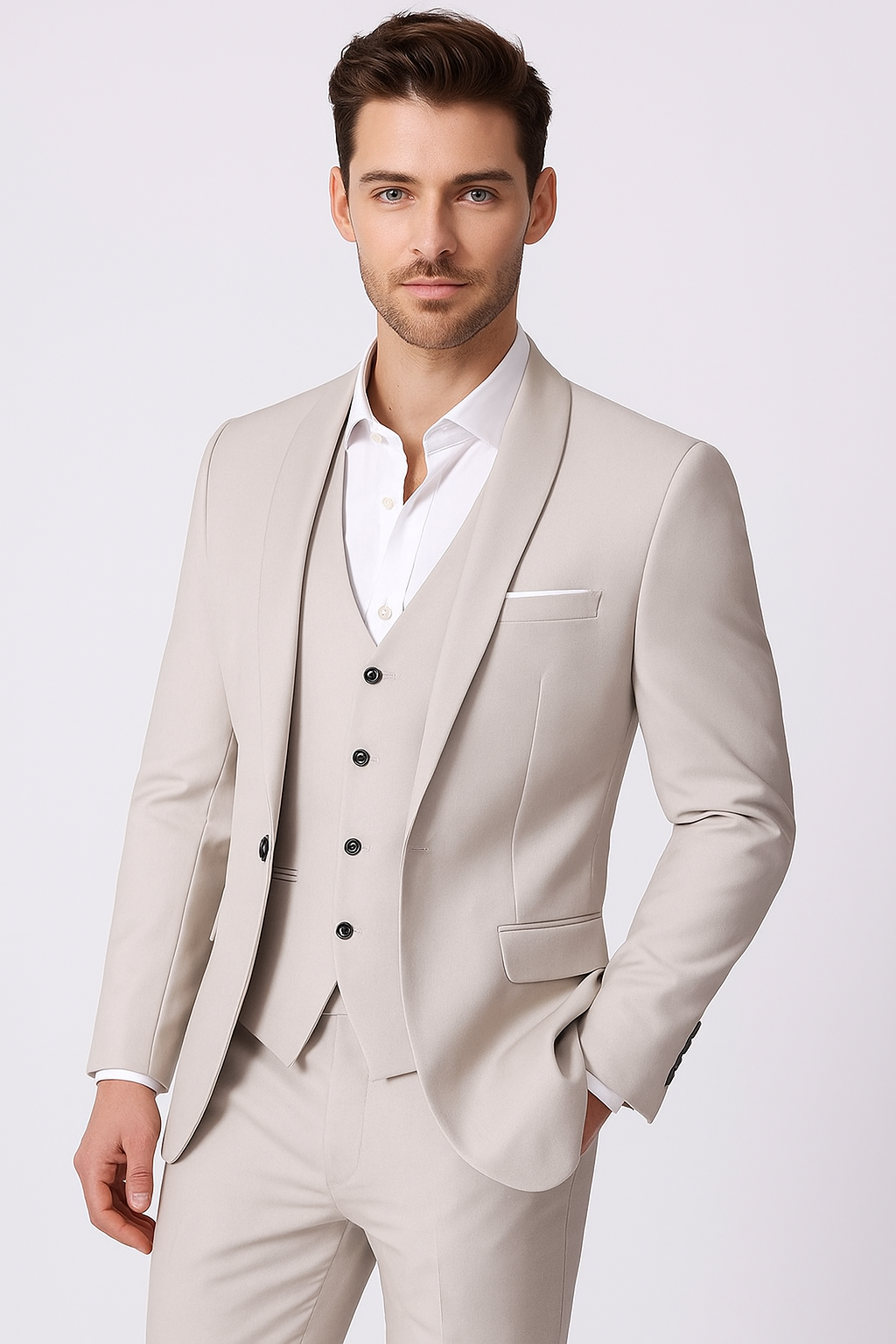 Herres Tre-delt Slim Fit Jakkesæt – Skulderlapel – Skræddersyet Elegance