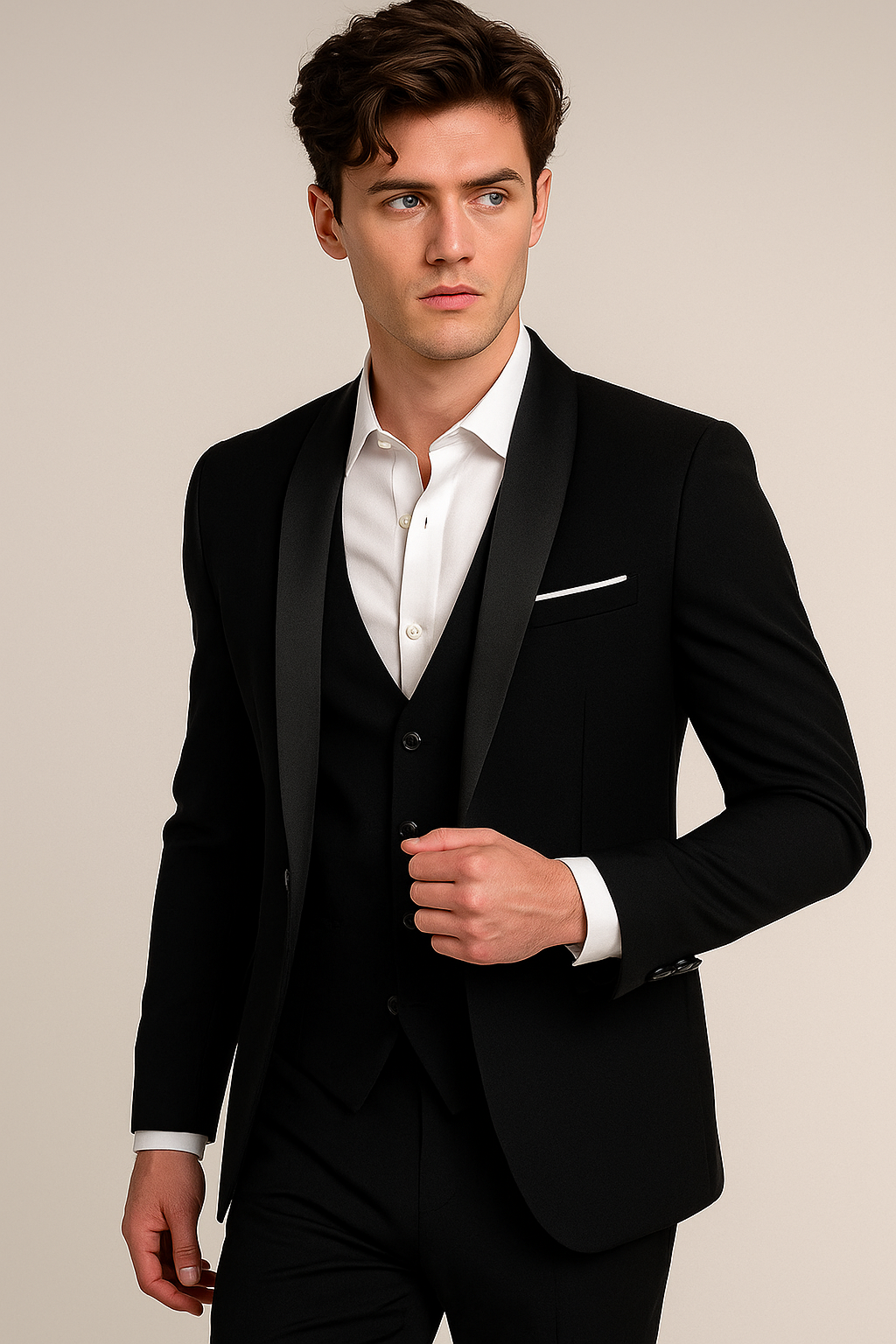 Herres Tre-delt Slim Fit Jakkesæt – Skulderlapel – Skræddersyet Elegance