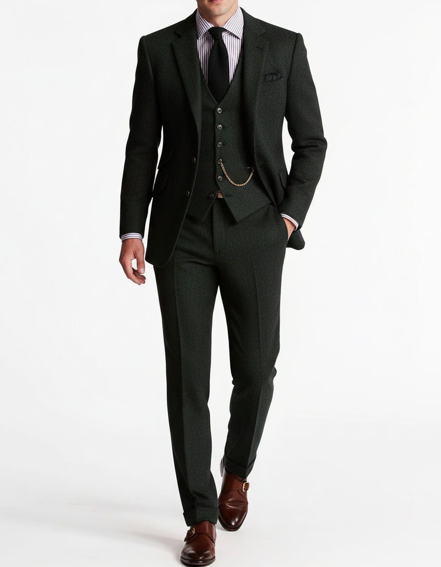 Herre Tre-delt Tweed Tuxedo – Klassisk Skræddersyet Jakkesæt