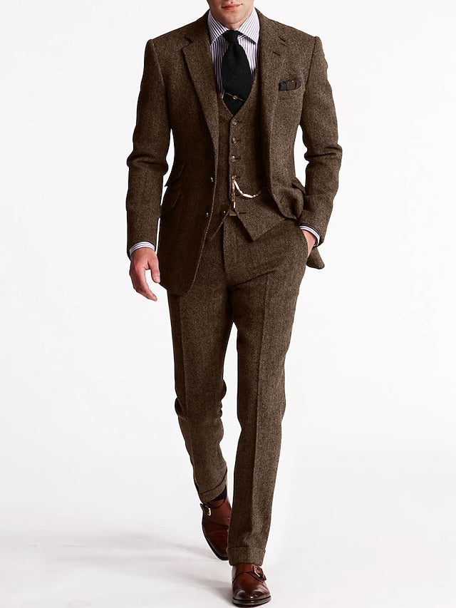 Herre Tre-delt Tweed Tuxedo – Klassisk Skræddersyet Jakkesæt