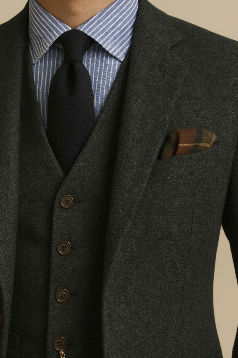 Herre Tweed Grøn 3-delt Skræddersyet Jakkesæt – Klassisk Tuxedo