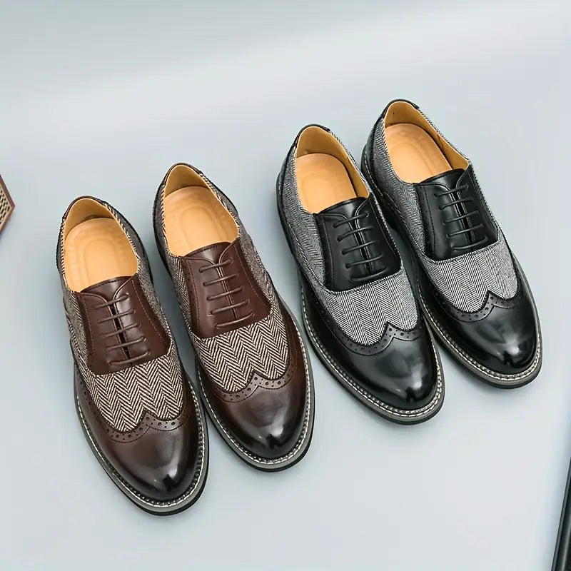 Herre Tweed Oxford Brogues – Klassiske Almond Wingtip Snørebåndssko
