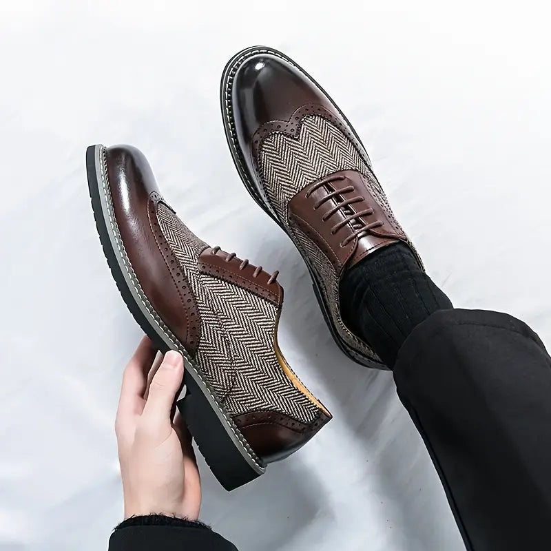 Herre Tweed Oxford Brogues – Klassiske Almond Wingtip Snørebåndssko