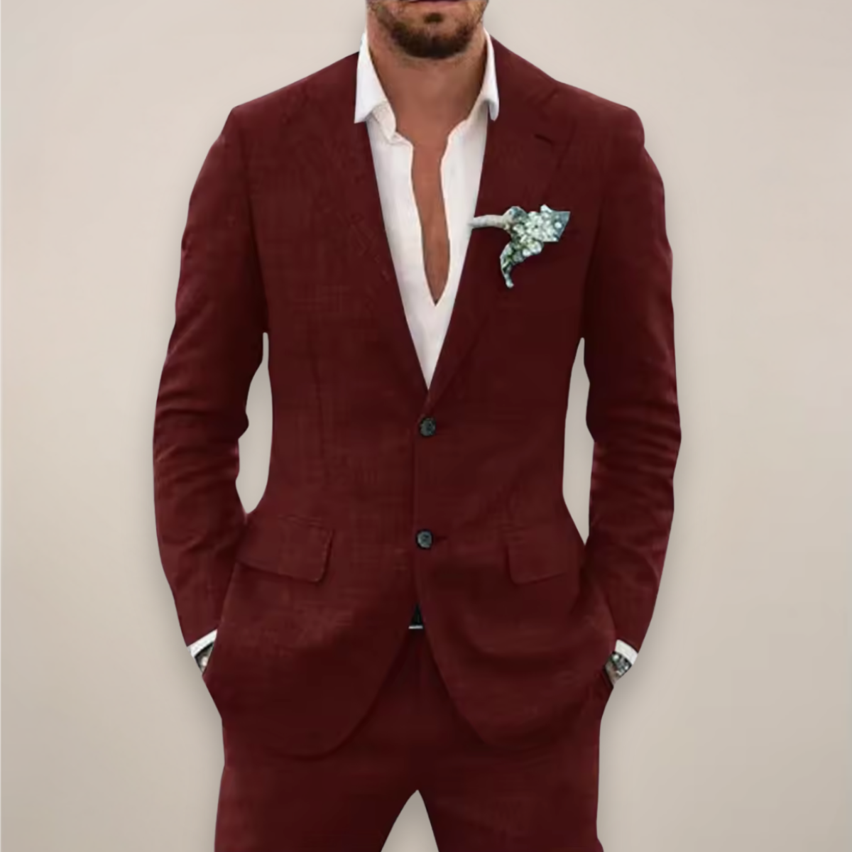 Herres Two-Piece Linnedragt – Enkeltknappet Elegant Forår/Sommer Sæt