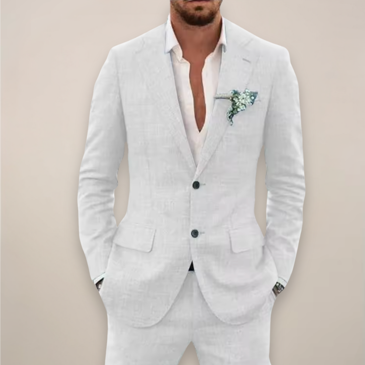 Herres Two-Piece Linnedragt – Enkeltknappet Elegant Forår/Sommer Sæt