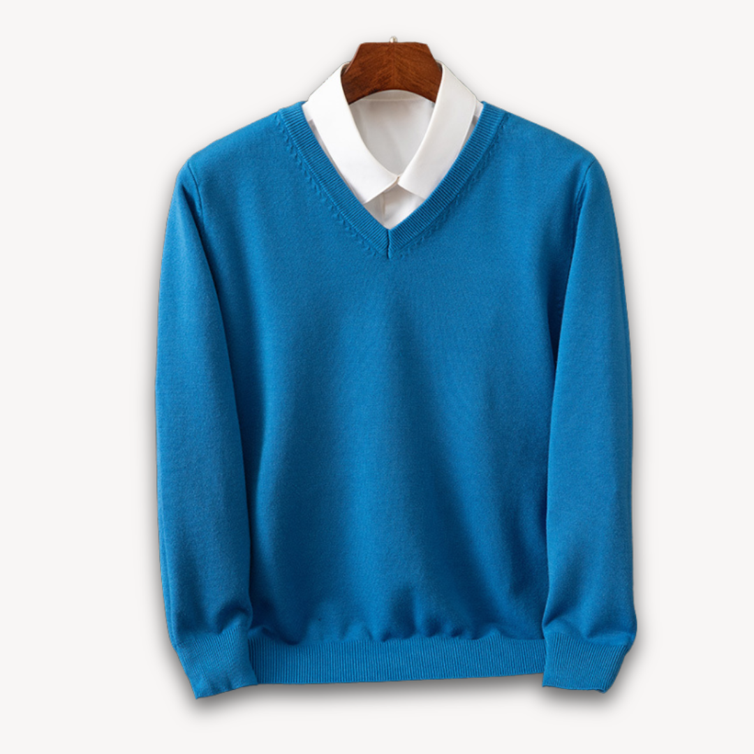 Herre V-hals Sweater – Slim Fit, Sort, Lange Ærmer