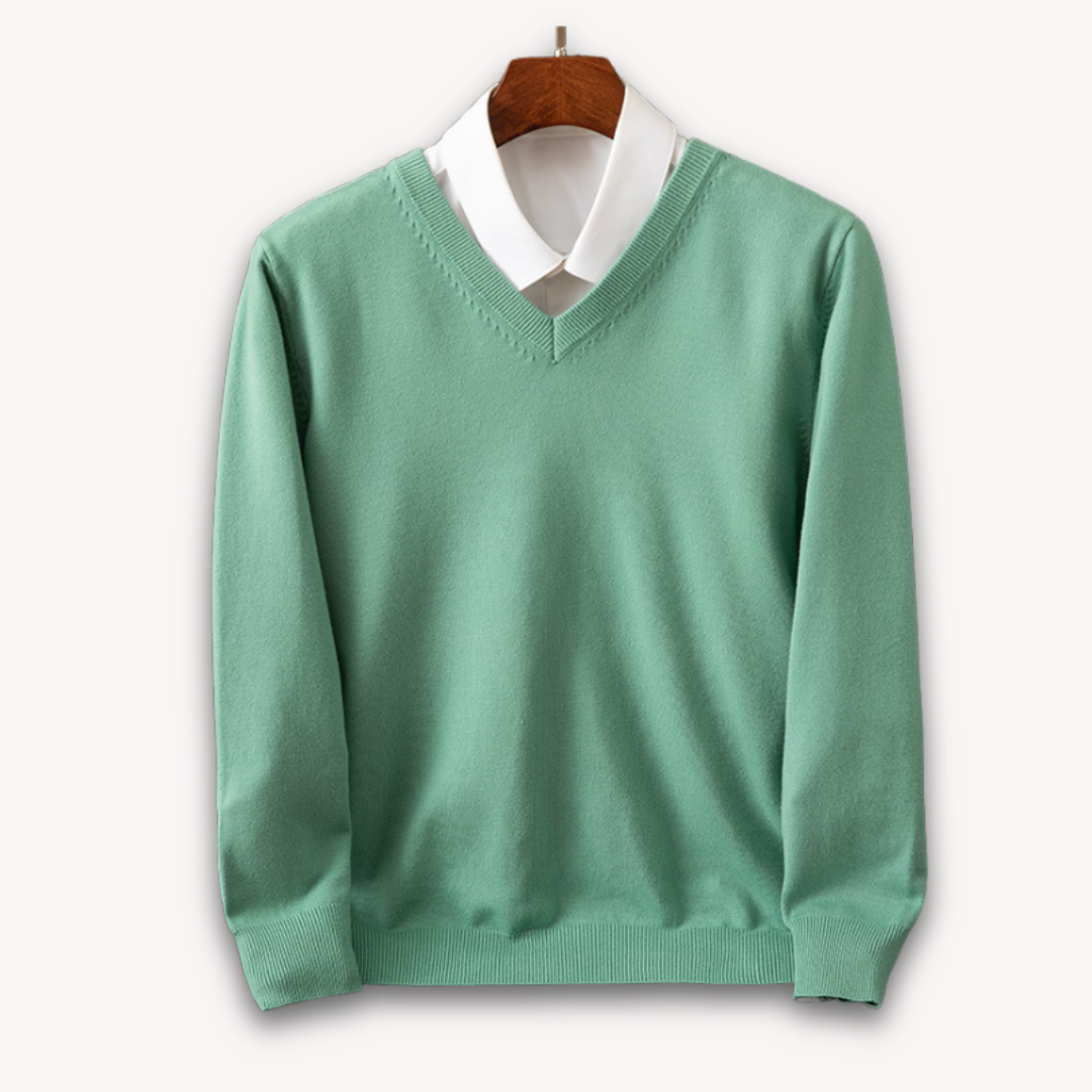 Herre V-hals Sweater – Slim Fit, Sort, Lange Ærmer