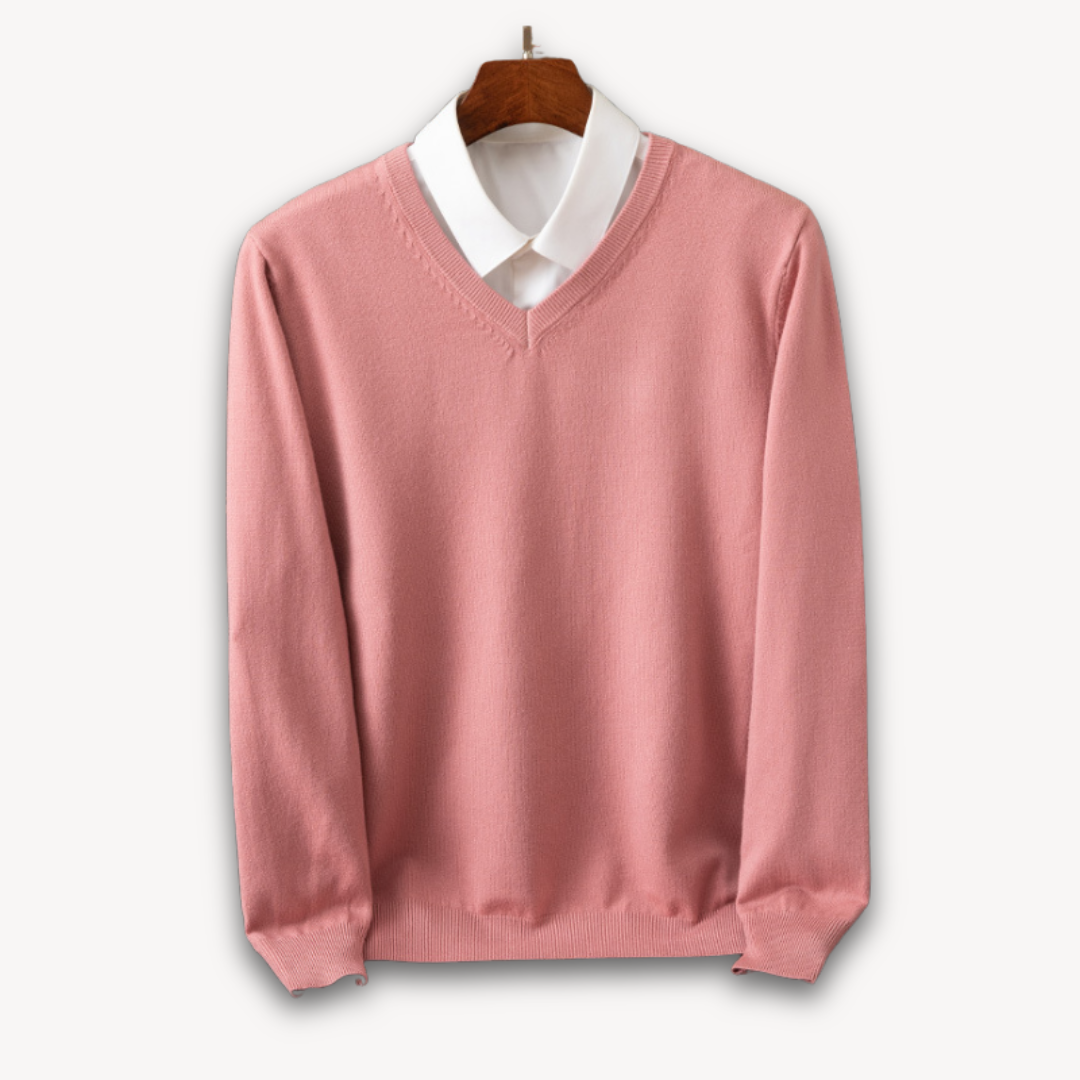 Herre V-hals Sweater – Slim Fit, Sort, Lange Ærmer