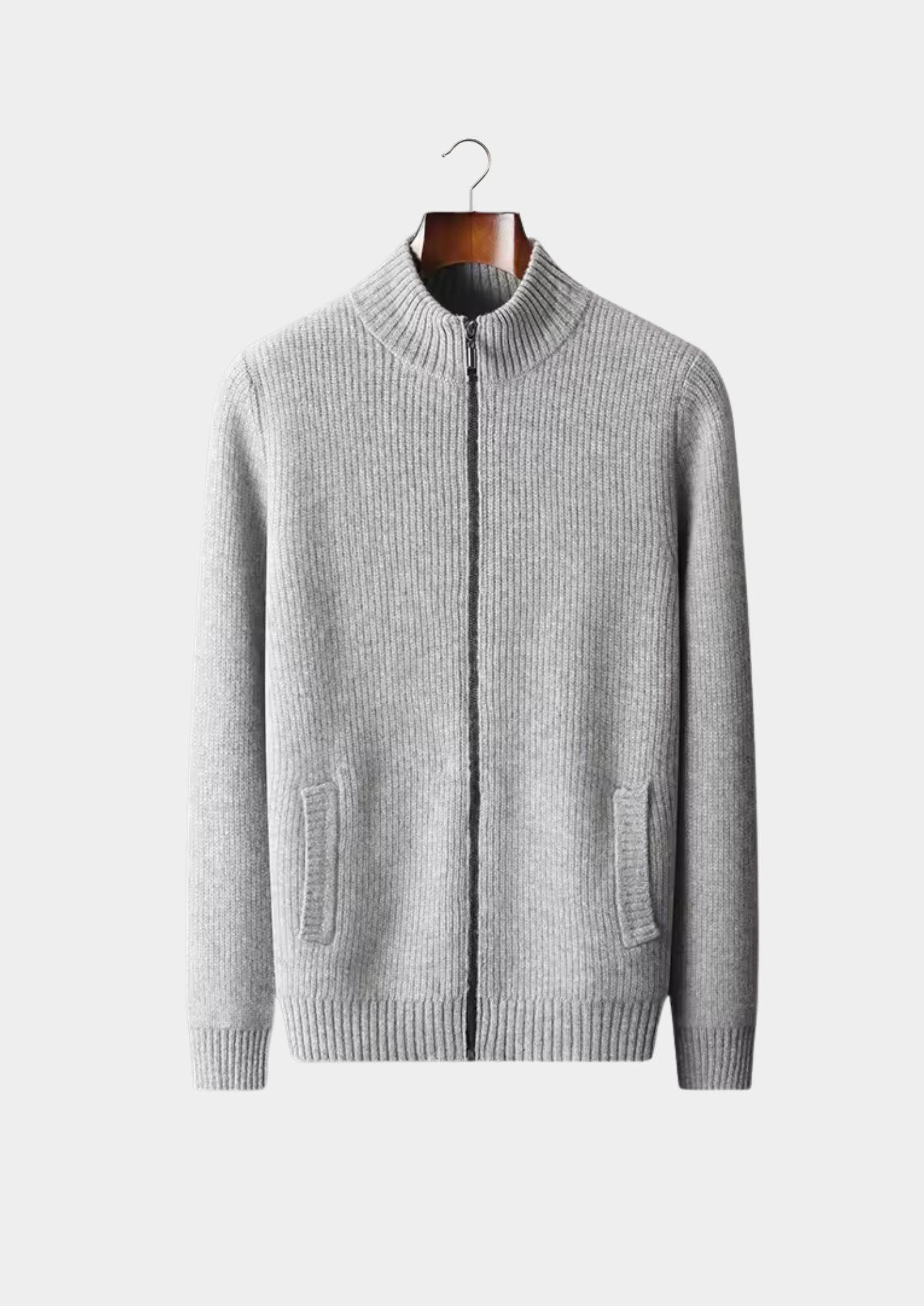 Herre Zip-Up Ribbet Cardigan Sweater med Høj Krave – Al-Sæson Casual Lag