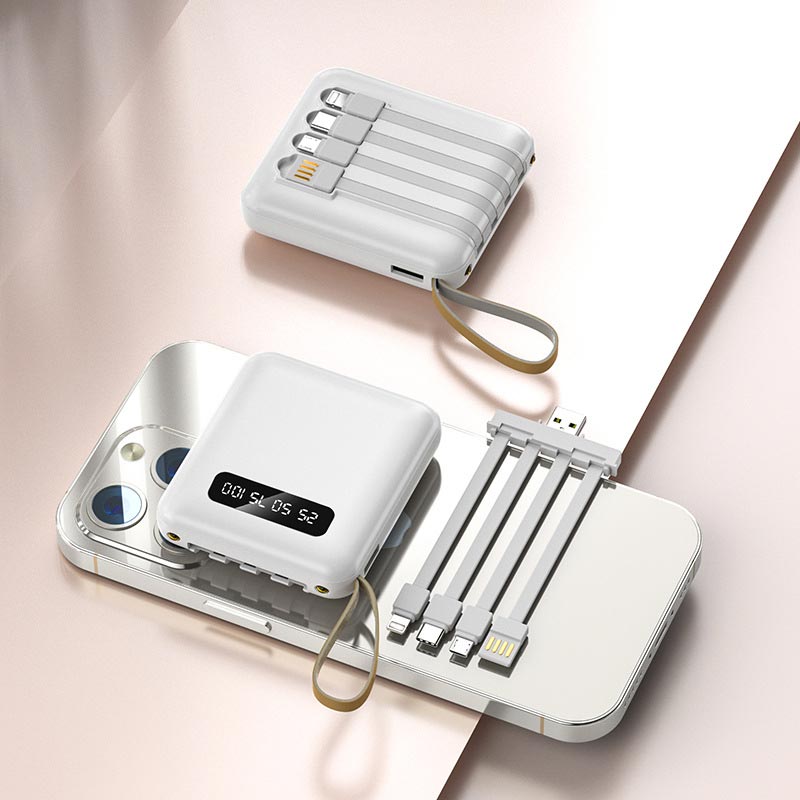 Mini Powerbank 20000mAh med Integrerede Kabler