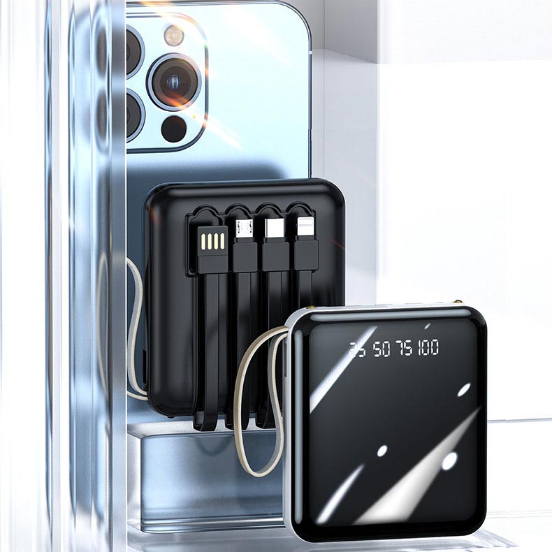 Mini Powerbank 20000mAh med Integrerede Kabler