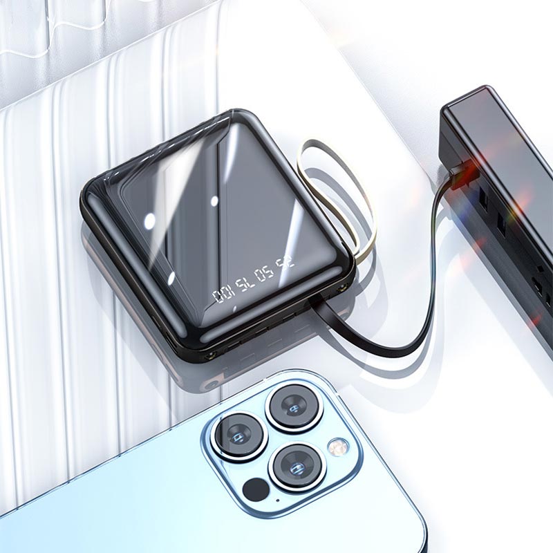 Mini Powerbank 20000mAh med Integrerede Kabler