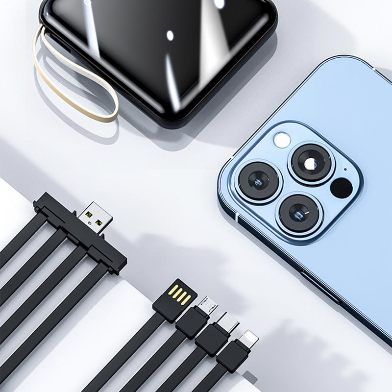 Mini Powerbank 20000mAh med Integrerede Kabler