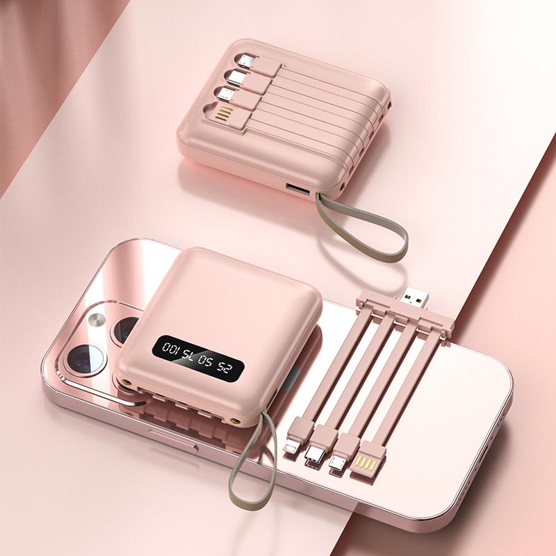 Mini Powerbank 20000mAh med Integrerede Kabler