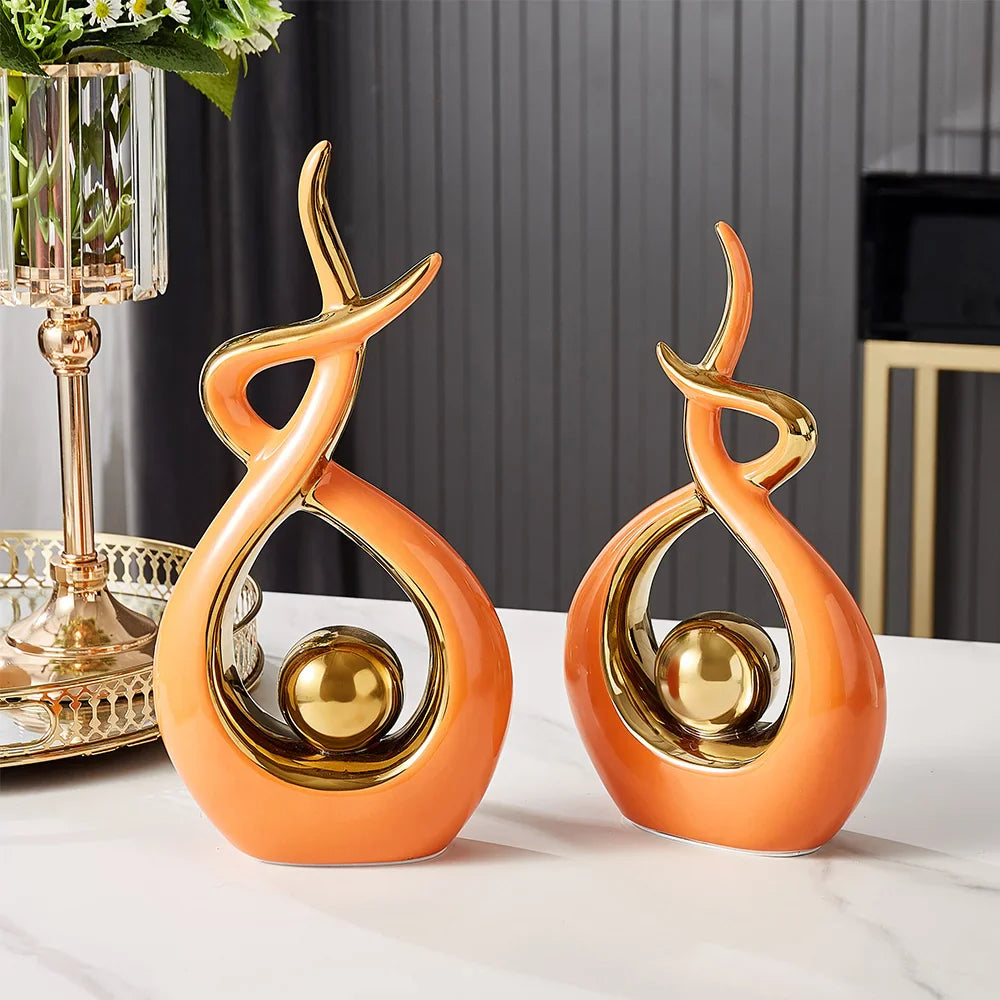 Moderne Abstrakt Keramisk Skulptur med Guldaccenter